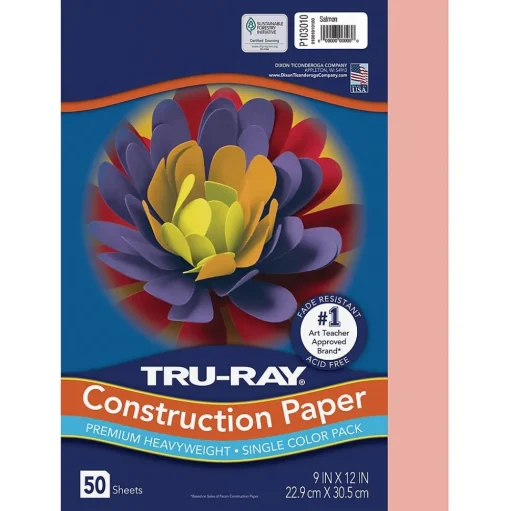 Tru-Ray Construction Paper<9" x 12" Construction Paper, Salmon, 50 Sheets (P103010)