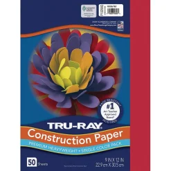 Tru-Ray Construction Paper<9" x 12" Construction Paper, Holiday Red, 50 Sheets (P102993)