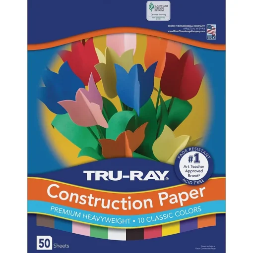 Tru-Ray Construction Paper<9" x 12" Construction Paper, Assorted Colors, 50 Sheets (P103031)