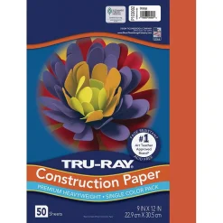 Pacon Construction Paper<Tru-Ray 9" x 12" Construction Paper, Orange, 50 Sheets (P103002)