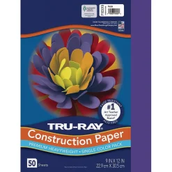 Tru-Ray Construction Paper<9" x 12" Construction Paper, Purple, 50 Sheets (P103019)