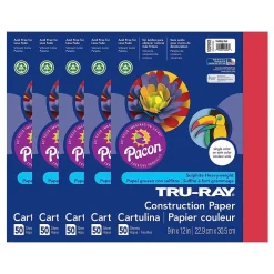 Tru-Ray Construction Paper<9" x 12" Construction Paper, Holiday Red, 50 Sheets/Pack, 5 Packs/Bundle (PAC102993-5)