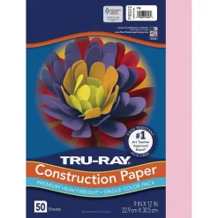 Tru-Ray Construction Paper<9" x 12" Construction Paper, Pink, 50 Sheets (P103012)