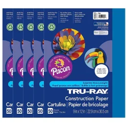 Tru-Ray Construction Paper<9" x 12" Construction Paper, Blue, 50 Sheets/Pack, 5 Packs/Bundle (PAC103022-5)