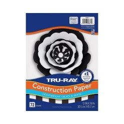Tru-Ray Construction Paper<12" x 18" Construction Paper, Black/White, 72 Sheets/Pack (P6677)