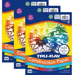 Tru-Ray Construction Paper<Color Wheel Assortment 9" x 12" Construction Paper, Assorted, 144 Sheets/Pack, 3 Packs/Bundle (PAC6576-3)