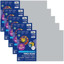 Pacon Construction Paper<Tru-Ray® Construction Paper, Gray, 12" x 18", 50 Sheets Per Pack, 5 Packs (PAC103059-5)