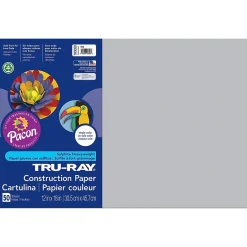Pacon Construction Paper<Tru-Ray® Construction Paper, Gray, 12" x 18", 50 Sheets Per Pack, 5 Packs (PAC103059-5)