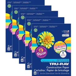 Pacon Construction Paper<Tru-Ray® Construction Paper, 5 Assorted Hot Colors, 9" x 12", 50 Sheets Per Pack, 5 Packs (PAC6596-5)