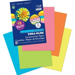 Pacon Construction Paper<Tru-Ray® Construction Paper, 5 Assorted Hot Colors, 9" x 12", 50 Sheets Per Pack, 5 Packs (PAC6596-5)