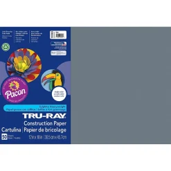 Pacon Construction Paper<Tru-Ray® Construction Paper, Slate, 12" x 18", 50 Sheets Per Pack, 5 Packs (PAC103060-5)