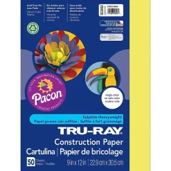 Pacon Construction Paper<Tru-Ray® Construction Paper, Lively Lemon, 9" x 12", 50 Sheets Per Pack, 5 Packs (PAC103402-5)