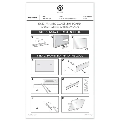 U Brands Dry Erase<Combination Dry-Erase Whiteboard, Aluminum Frame, 2' x 1.5' (3196U00-01)