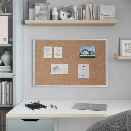 U Brands Bulletin<Cork Bulletin Board, 35" x 23", Silver Aluminum Frame