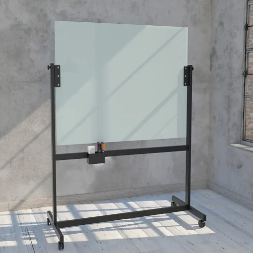 U Brands Dry Erase<Glass Mobile Dry-Erase Whiteboard, 4' x 3' (2914U00-01)