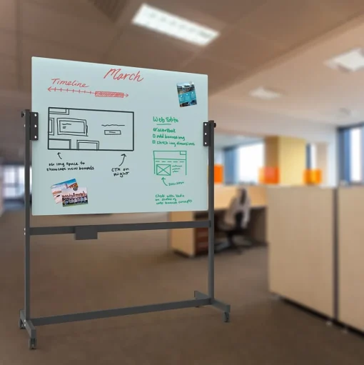 U Brands Dry Erase<Glass Mobile Dry-Erase Whiteboard, 4' x 3' (2914U00-01)