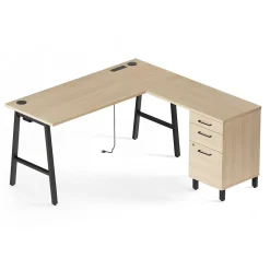 Union & Scale L-Desks<™ Essentials 60"W L-Shaped Desk, Natural (UN60420)