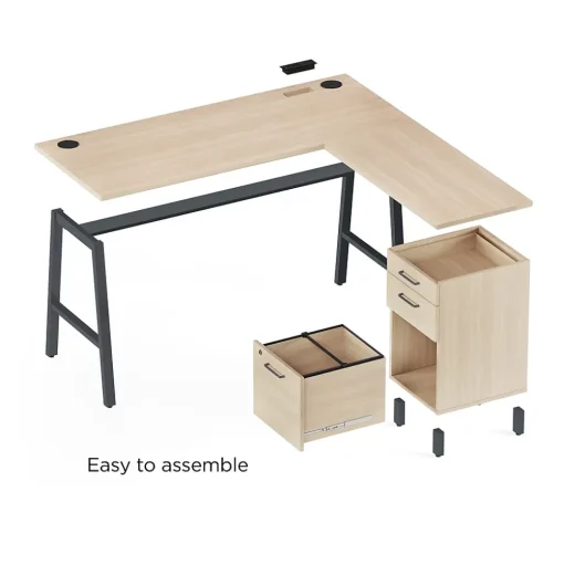 Union & Scale L-Desks<™ Essentials 60"W L-Shaped Desk, Natural (UN60420)