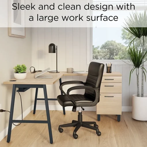 Union & Scale L-Desks<™ Essentials 60"W L-Shaped Desk, Natural (UN60420)