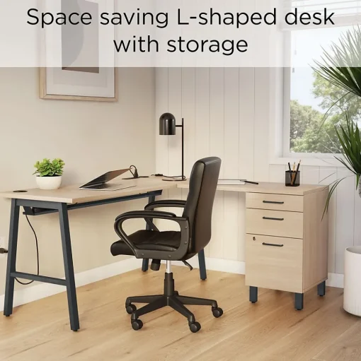 Union & Scale L-Desks<™ Essentials 60"W L-Shaped Desk, Natural (UN60420)