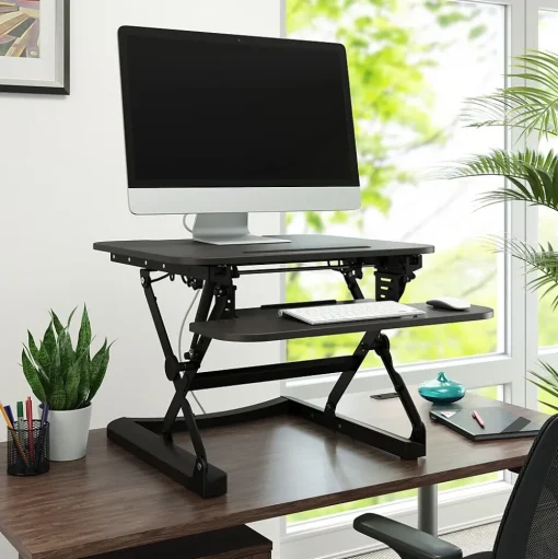 Union & Scale Standing Desks<™ FlexFit™ 27" Manual Adjustable Desk Converter, Black (UN44901-CC)