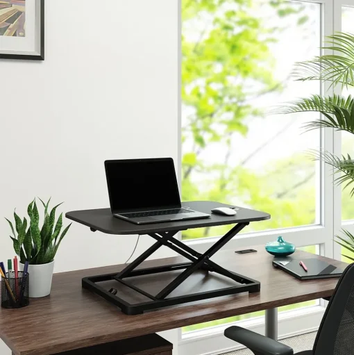 Union & Scale Standing Desks<™ FlexFit™ 27"W Manual Rectangular Adjustable Desk Converter, Black (UN45516-CC)