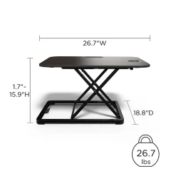 Union & Scale Standing Desks<™ FlexFit™ 27"W Manual Rectangular Adjustable Desk Converter, Black (UN45516-CC)