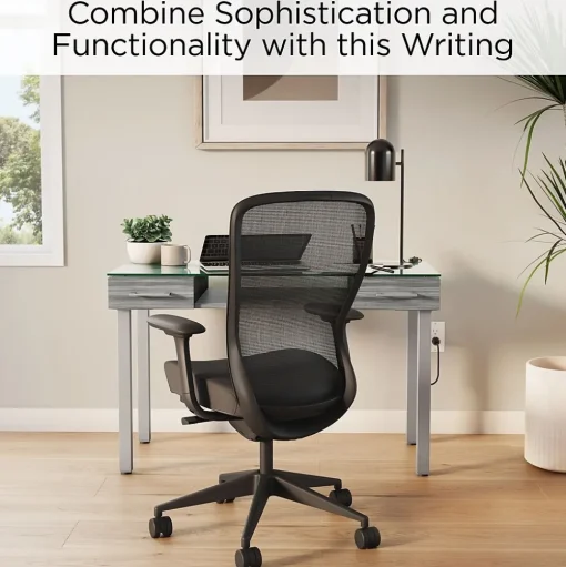 Union & Scale Office Desks<™ Prestige 47"W Glass Computer and Writing Desk, Gray (UN56948)