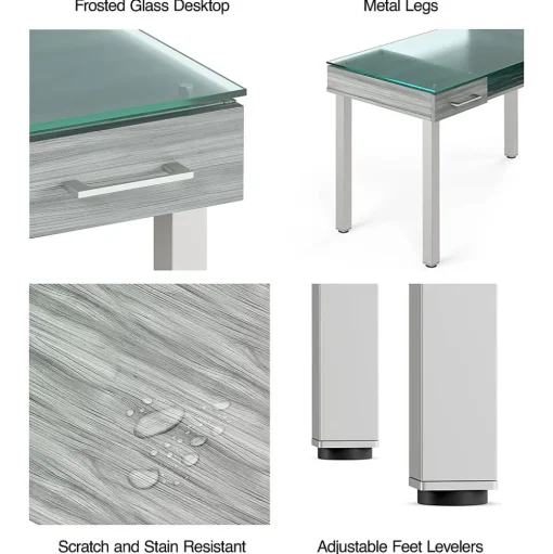 Union & Scale Office Desks<™ Prestige 47"W Glass Computer and Writing Desk, Gray (UN56948)