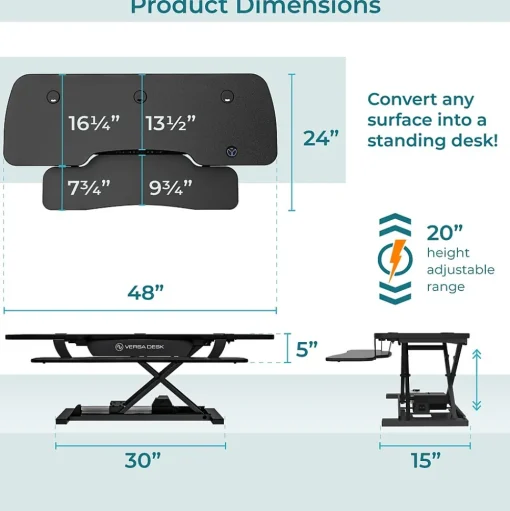 VersaDesk Standing Desks<PowerPro 48"W Electric Adjustable Standing Desk Converter, Black (SP7644824-00-01)
