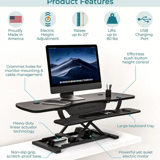 VersaDesk Standing Desks<PowerPro 48"W Electric Adjustable Standing Desk Converter, Black (SP7644824-00-01)