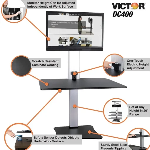 Victor Technology Standing Desks<28" W High Rise™ Electric Single Monitor Standing Desk, Laminate Wood (DC400)