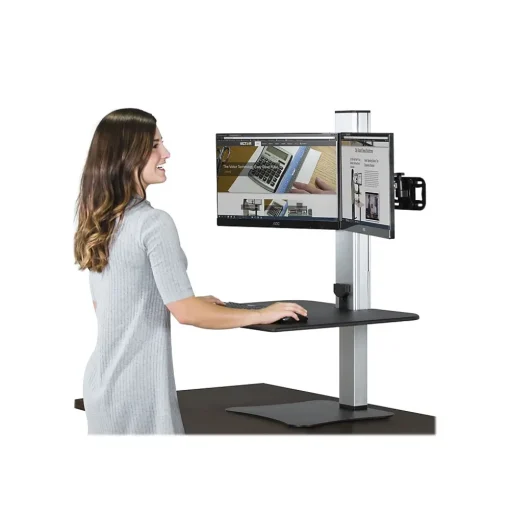 Victor Technology Standing Desks<28" W High Rise™ Electric Dual Monitor Standing Desk, Laminate Wood (DC450)