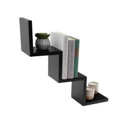 V-Light Shelving<3-Shelf Wall-Mounted Ladder-Style Unit, 17.25", Black (VW161006B)