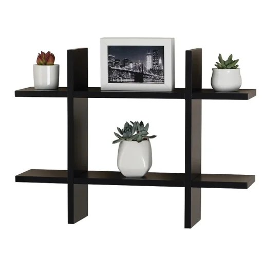 V-Light Shelving<6-Shelf Wood Mounted Cross-Style Decorative Unit, 22", Black (VW161014B)