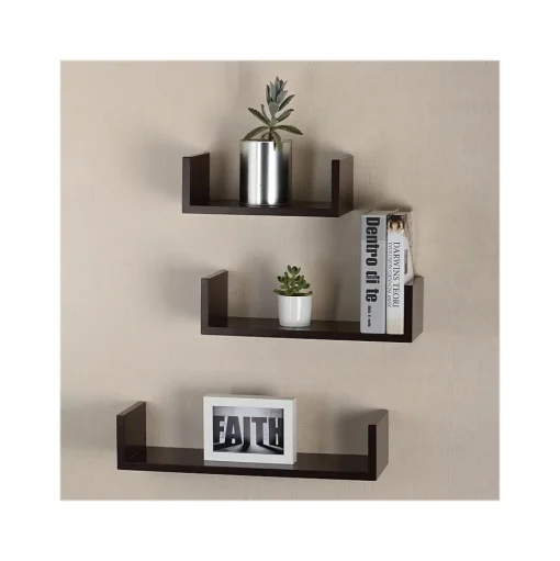 V-Light Shelving<Wood Wall-Mounted Shelves, Espresso, 3/Pack (VW161011E)