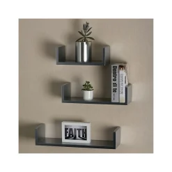 V-Light Shelving<Wood Wall-Mounted Shelves, Gray, 3/Pack (VW161011G)