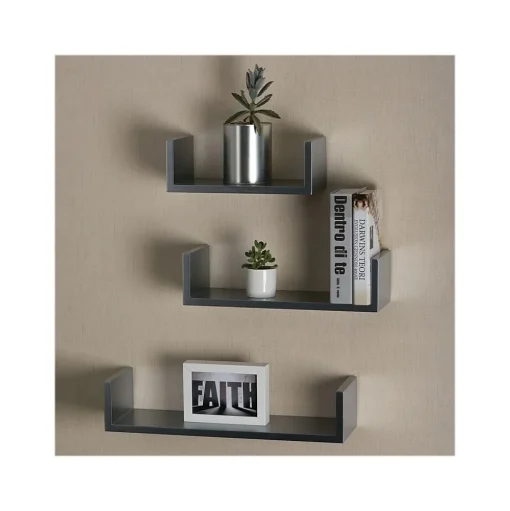 V-Light Shelving<Wood Wall-Mounted Shelves, Gray, 3/Pack (VW161011G)