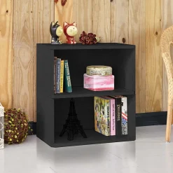 Way Basics Bookcases<24.7"H Webster 2-Shelf Bookcase Organizer and Modern Eco Storage Shelf Unit, Black Wood Grain (WB-2SHELF-BK)