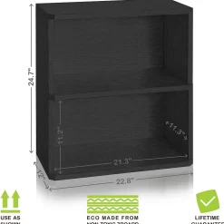Way Basics Bookcases<24.7"H Webster 2-Shelf Bookcase Organizer and Modern Eco Storage Shelf Unit, Black Wood Grain (WB-2SHELF-BK)