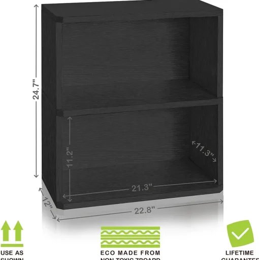 Way Basics Bookcases<24.7"H Webster 2-Shelf Bookcase Organizer and Modern Eco Storage Shelf Unit, Black Wood Grain (WB-2SHELF-BK)