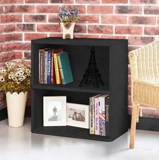 Way Basics Bookcases<24.7"H Webster 2-Shelf Bookcase Organizer and Modern Eco Storage Shelf Unit, Black Wood Grain (WB-2SHELF-BK)