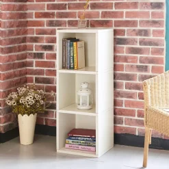 Way Basics Bookcases<36.8"H Wynwood 3-Cube Narrow Bookcase Organizer and Modern Eco Storage Shelf Unit, White (WB-3CUBE-WE)
