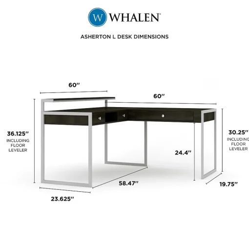 Whalen Corner Desks<Asherton 60" W L-Shaped Computer Desk, Fawn Aged Oak (SPUS-ASHD)