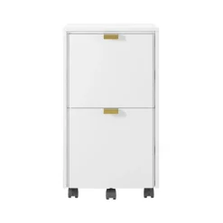 Whalen File Cabinets<Breenly 2-Drawer Mobile Vertical File Cabinet, Letter/Legal Size, 28"H x 16"W x 20.63"D, Off-White/Gold (SPUS-BRMF-WH)