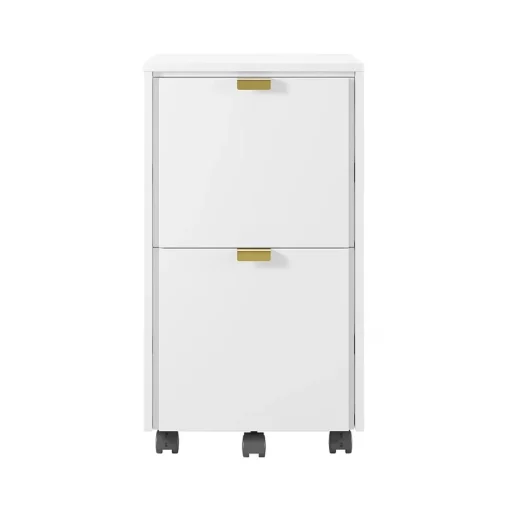 Whalen File Cabinets<Breenly 2-Drawer Mobile Vertical File Cabinet, Letter/Legal Size, 28"H x 16"W x 20.63"D, Off-White/Gold (SPUS-BRMF-WH)