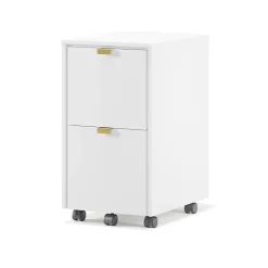 Whalen File Cabinets<Breenly 2-Drawer Mobile Vertical File Cabinet, Letter/Legal Size, 28"H x 16"W x 20.63"D, Off-White/Gold (SPUS-BRMF-WH)