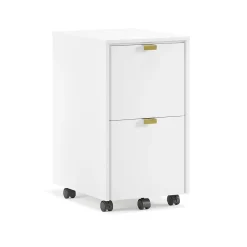 Whalen File Cabinets<Breenly 2-Drawer Mobile Vertical File Cabinet, Letter/Legal Size, 28"H x 16"W x 20.63"D, Off-White/Gold (SPUS-BRMF-WH)