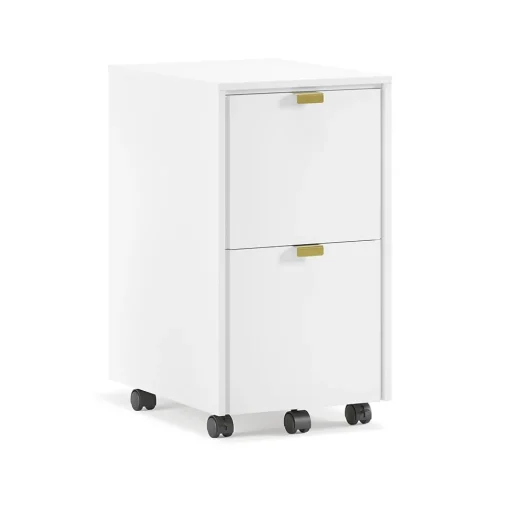 Whalen File Cabinets<Breenly 2-Drawer Mobile Vertical File Cabinet, Letter/Legal Size, 28"H x 16"W x 20.63"D, Off-White/Gold (SPUS-BRMF-WH)