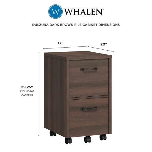 Whalen File Cabinets<Dulzura 2-Drawer Mobile Vertical File Cabinet, Letter/Legal Size, 29.25"H x 17"W x 20"D, Dark Brown (SPUS-DZMF-DBM)